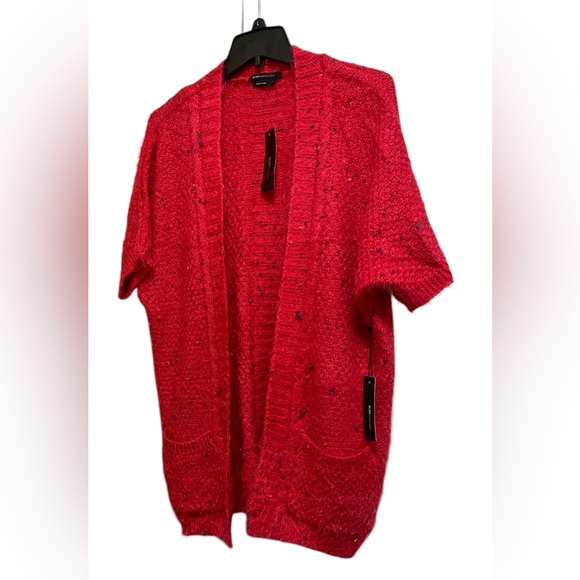BCBGMaxAzria Sweaters - BCBGMAXAZRIA CARDIGAN CHUNKY CONFETTI KNIT SWEATER OPEN FRONT RED COLOR SIZE L